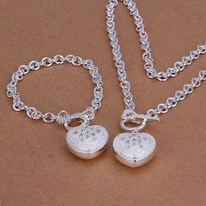 925 Silver Heart Key Necklace & Bracelet Set